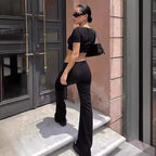 Women's Fashionable Cropped Top with Wide Pants