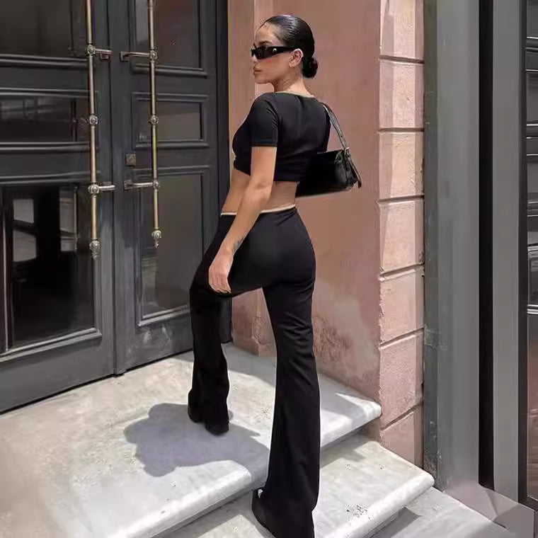 Women's Fashionable Cropped Top with Wide Pants
