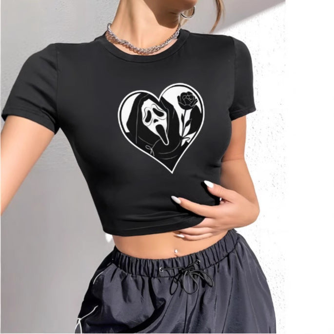 Women's Crop T-Shirt with Creative Lettering and Figure-Hugging Cut