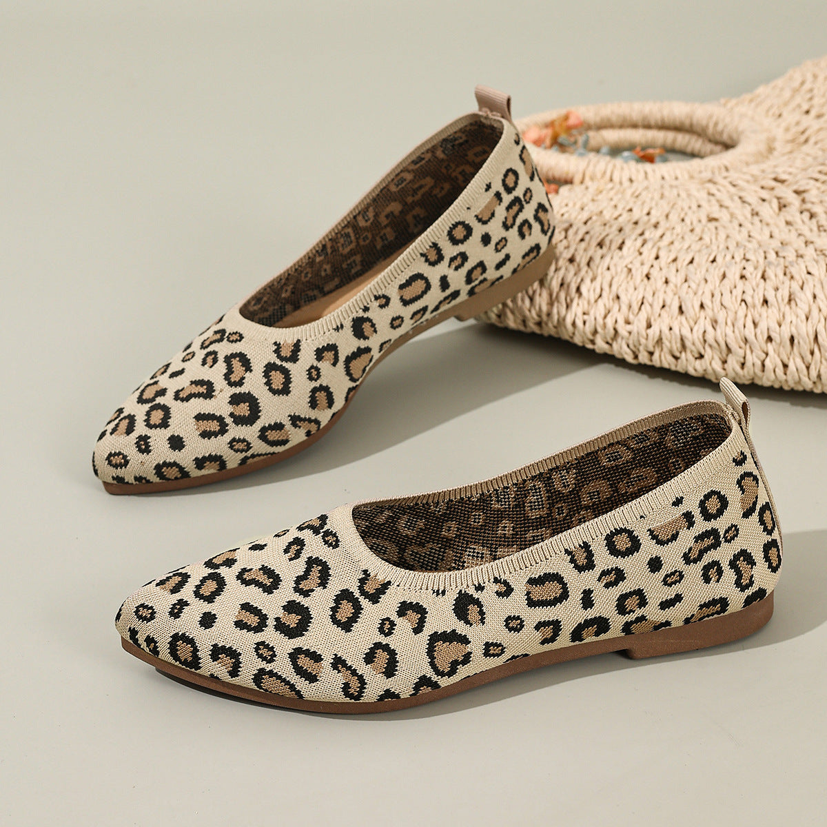 Women's Ballet Flats with Leopard Print and Soft Footbed
