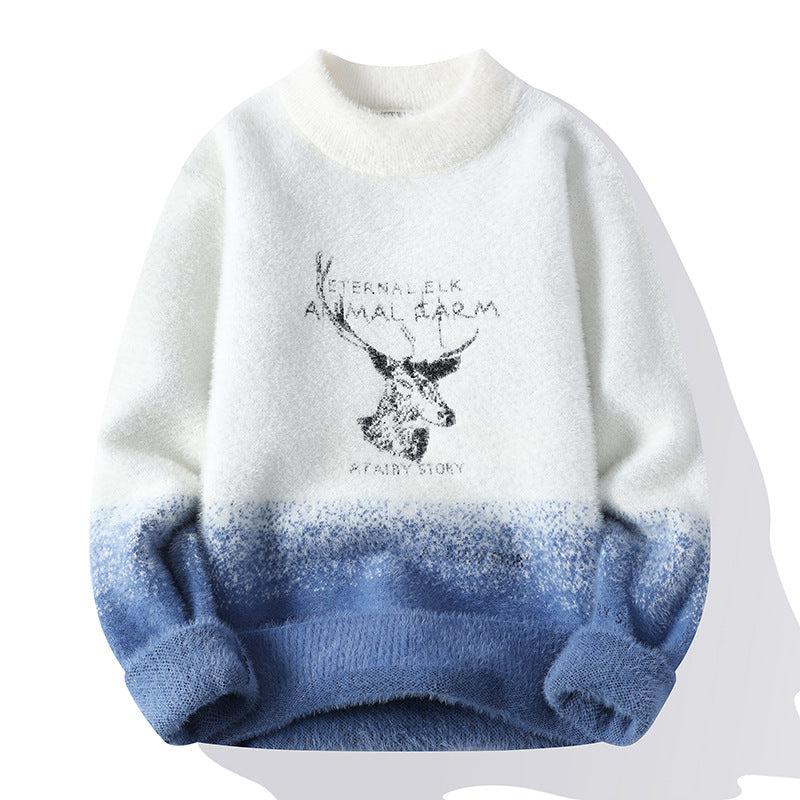 Women's Fluffy High-Neck Sweater with Graphic Motif