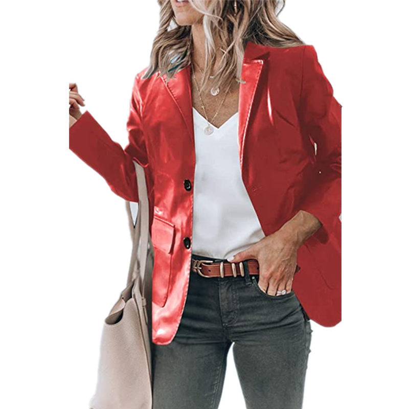 Women's Elegant Blazer Jacket in Timeless Design with Glossy Finish