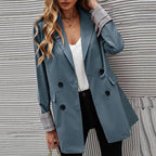 Elegant Double-Breasted Blazer with Plaid Detail