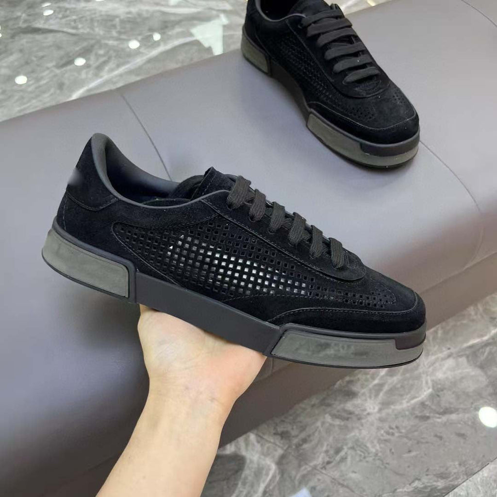 Women's Breathable Suede Casual Sneakers with Perforated Details