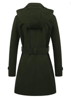 Women's Elegant Peacoat with Double-Breasted Button Placket and Waist Belt