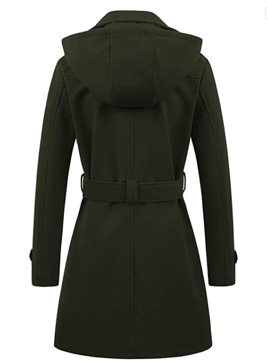 Women's Elegant Peacoat with Double-Breasted Button Placket and Waist Belt