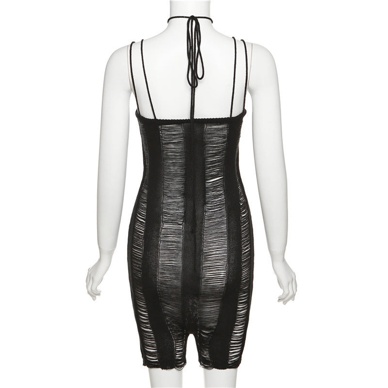 Women's Ribbed Bodycon Jumpsuit with Elegant Straps