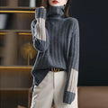 Women's Chunky Knit Turtleneck Sweater with Striped Pattern
