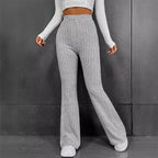 Women's Flared Stretch Pants with Vertical Ribbing