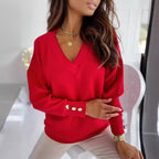Women's Elegant V-Neck Sweater with Button Details