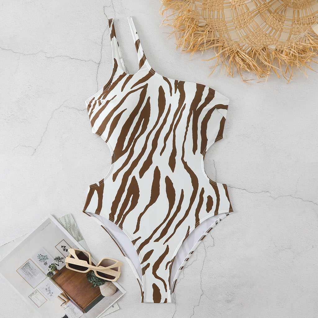 Women's Asymmetrical One-Piece Swimsuit with Animal Print