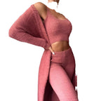 Women's Fashionable Lounge Set with Sleeveless Crop Top and Long Cardigan