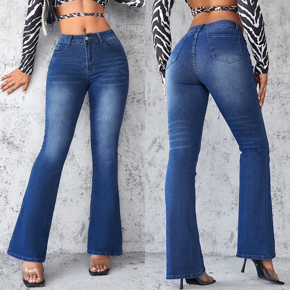 Women's High-Waisted Flared Jeans with Fashionable Wash