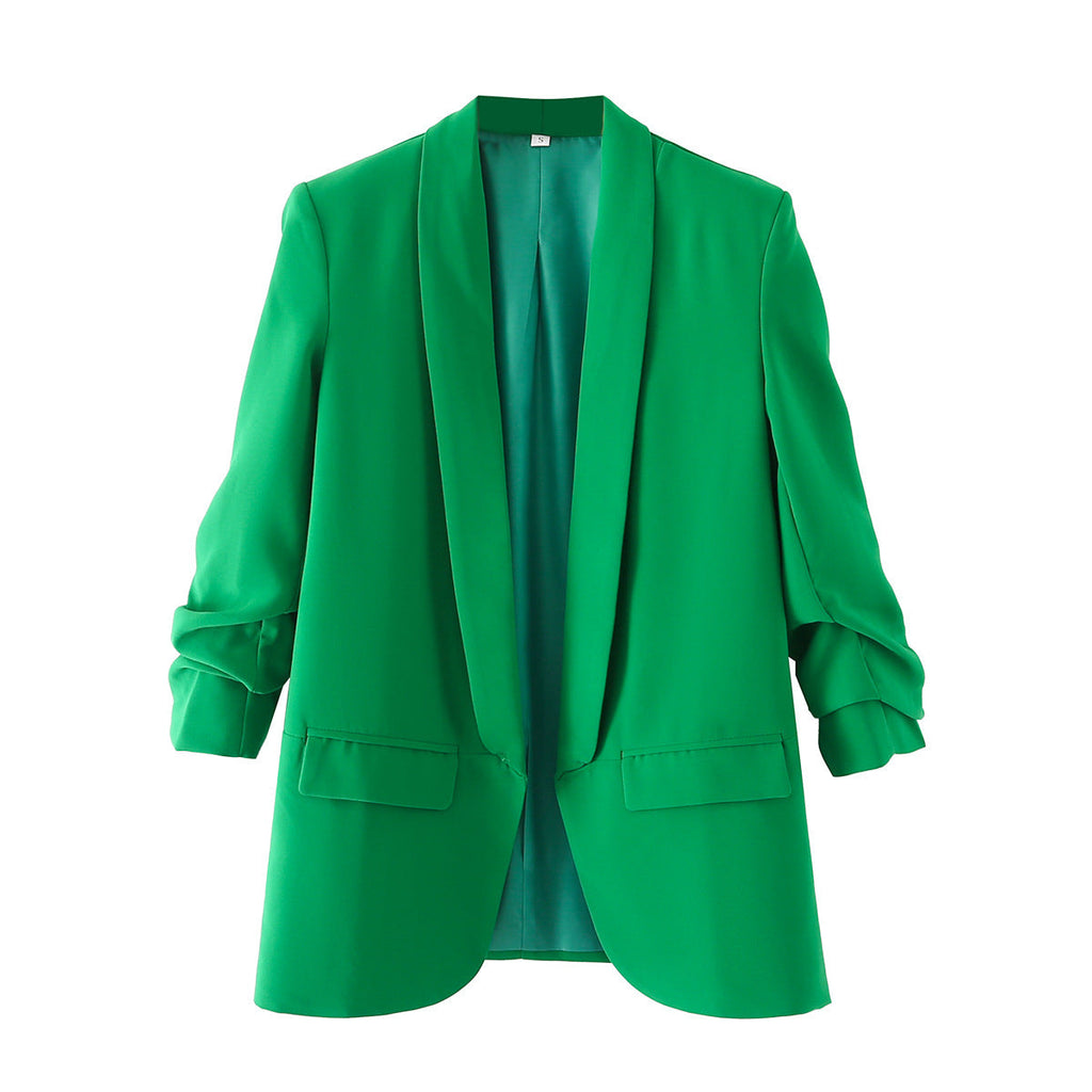 Elegant Women's Blazer with Rolled Sleeves and Pockets