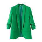 Elegant Women's Blazer with Rolled Sleeves and Pockets