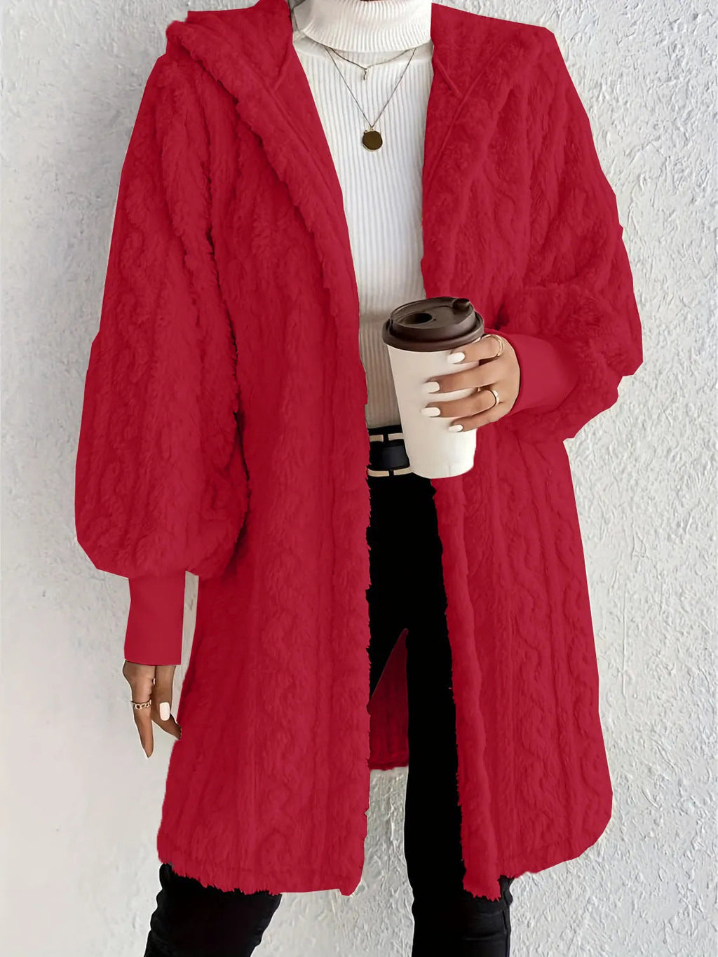 Women's Fluffy Oversized Cardigan with Hood and Pockets