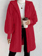 Women's Fluffy Oversized Cardigan with Hood and Pockets