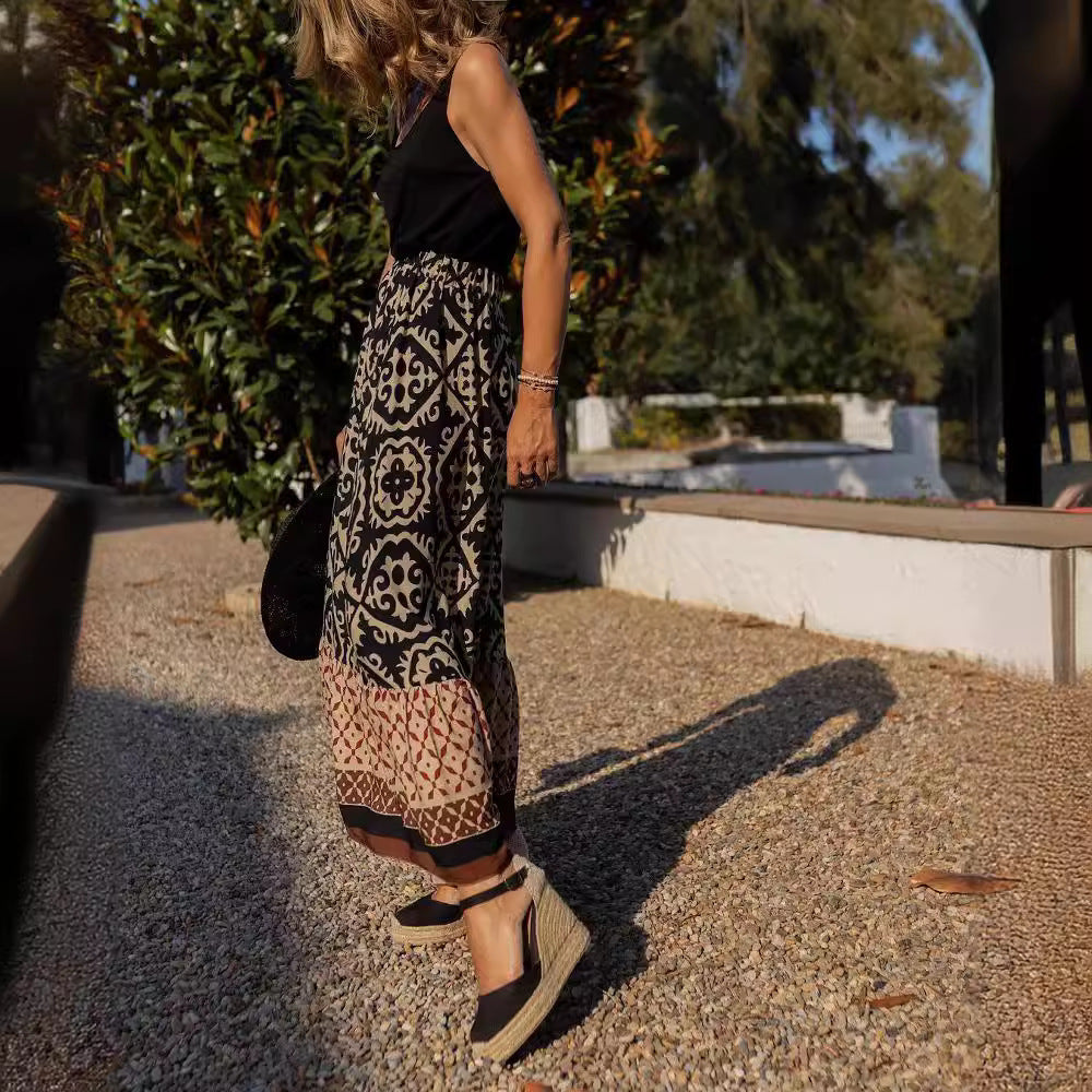 Women's Floral Maxi Skirt with Voluminous Hem