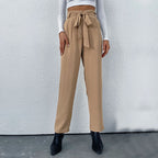 Women's Elegant High-Waist Trousers with Tie Belt