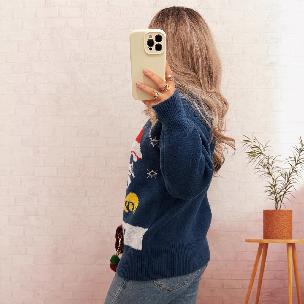 Women's Festive Knit Sweater with Holiday Motif