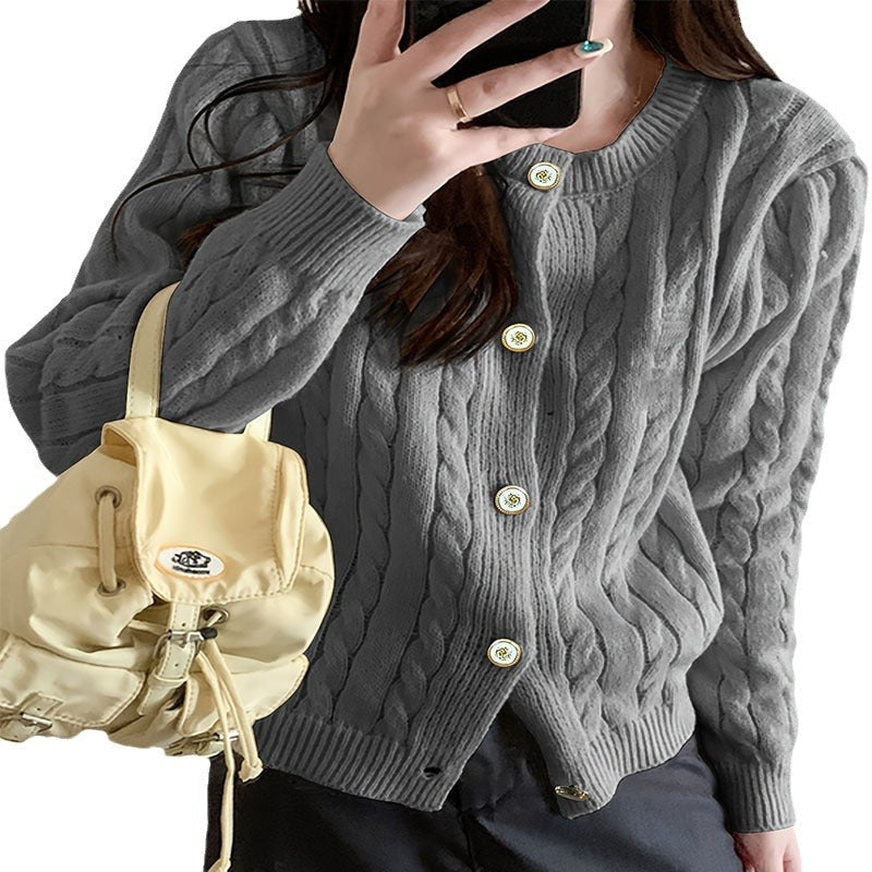 Women's Chunky Knit Cardigan with Button Closure and Cable Knit Pattern