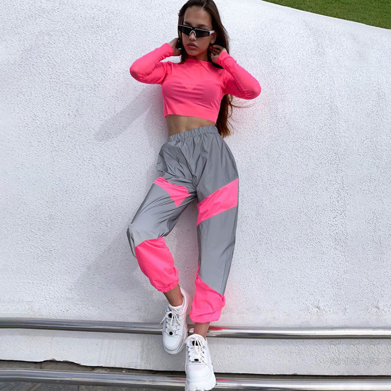 Women's Cargo Pants with Reflective Inserts and Elastic Waistband