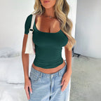 Women's Form-Fitting Short-Sleeve Shirt with Round Neckline