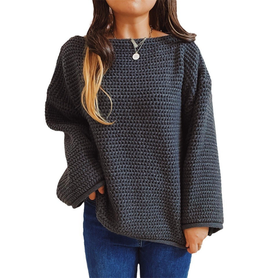 Women's Chunky Knit Sweater with Wide Cut and Casual Sleeves