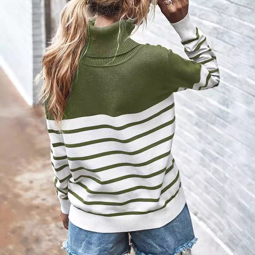 Women's Cozy Striped Turtleneck Sweater