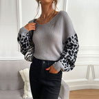 Women's Casual Pullover with Leopard Print and Loose Fit