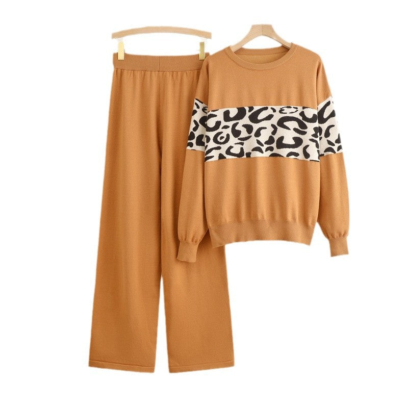Women's Fashionable Leisure Loungewear Set with Trendy Leopard Print