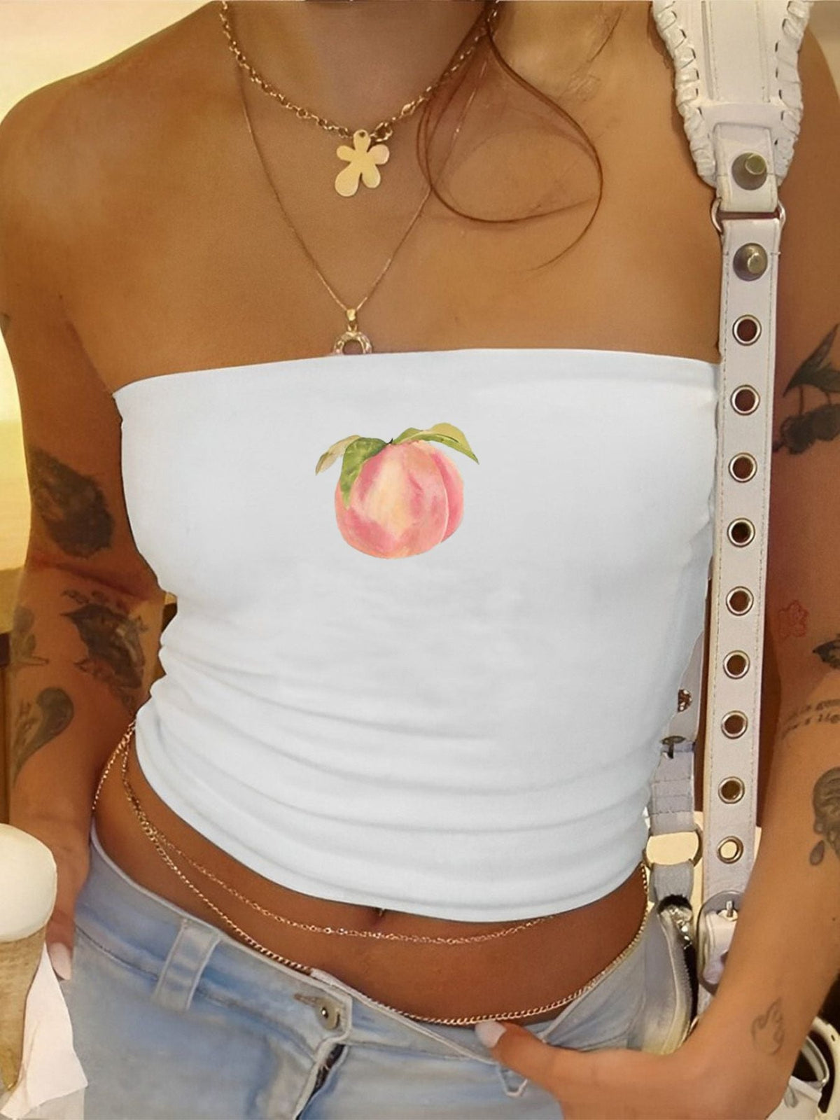Women's Bandeau Top with Fruit Print and Form-Fitting Cut