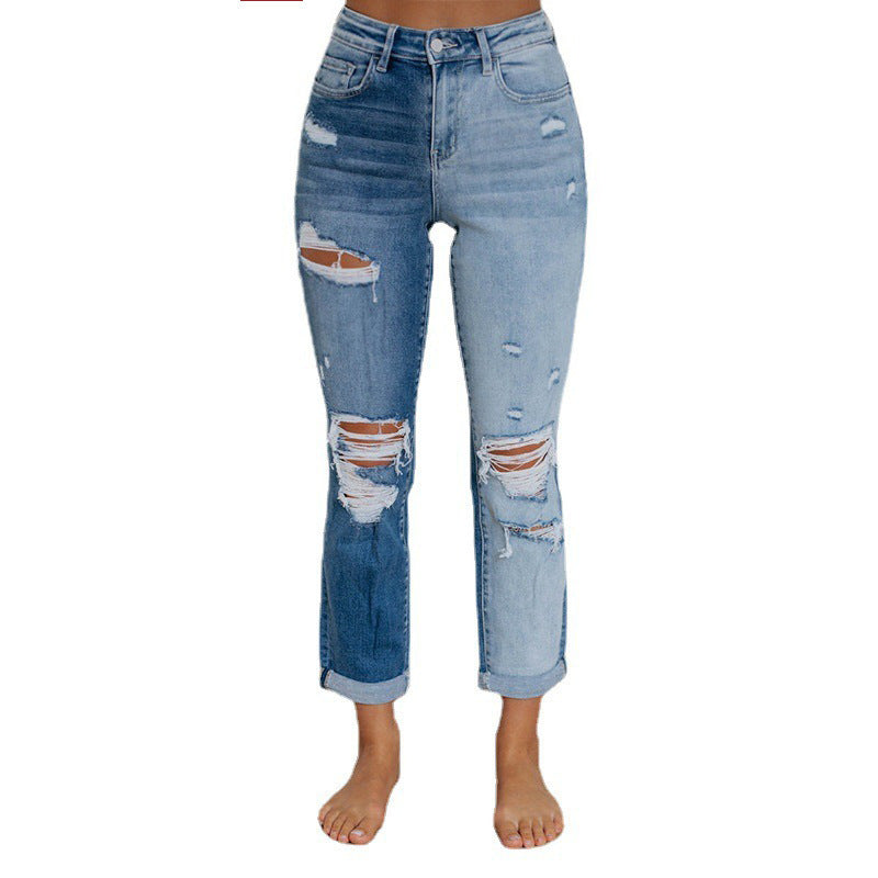 Women's High-Waist Destroyed Vintage-Style Jeans