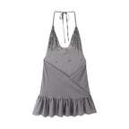 Women's Sleeveless Summer Top with Sparkling Sequins and Ruffled Hem