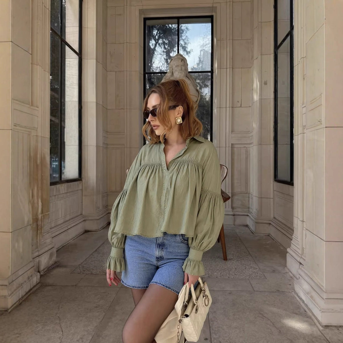 Elegant Women's Blouse with Ruffle Details