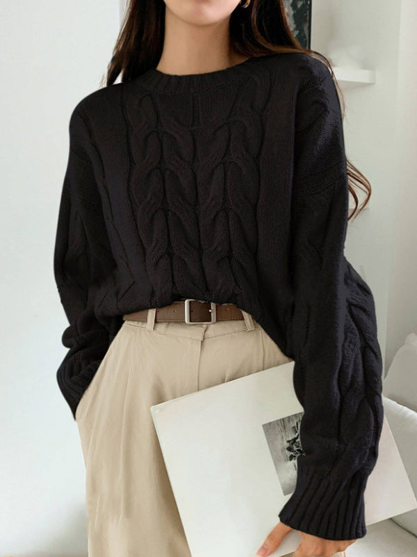 Patterned Knit Sweater with Voluminous Sleeves