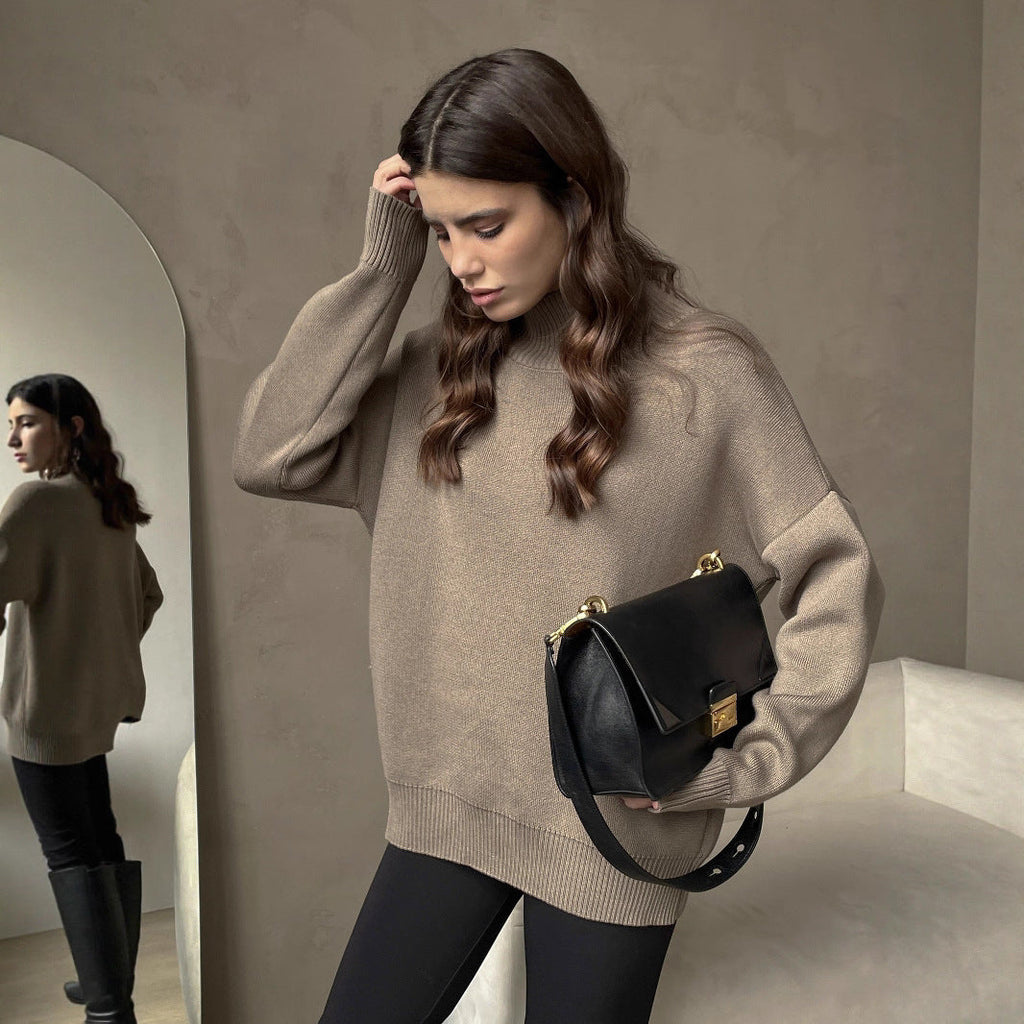 Elegant Knit Sweater with High Collar