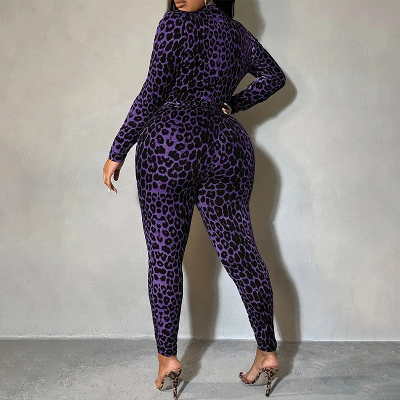 Women's High-Neck Leopard Print Jumpsuit
