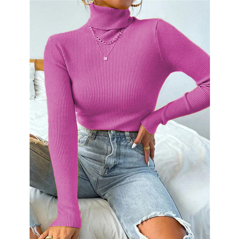 Elegant Women's Turtleneck Sweater with Fine Ribbed Texture