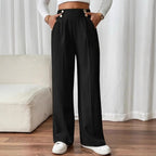 Women's Elegant and Airy High-Waist Wide-Leg Trousers with Practical Pockets