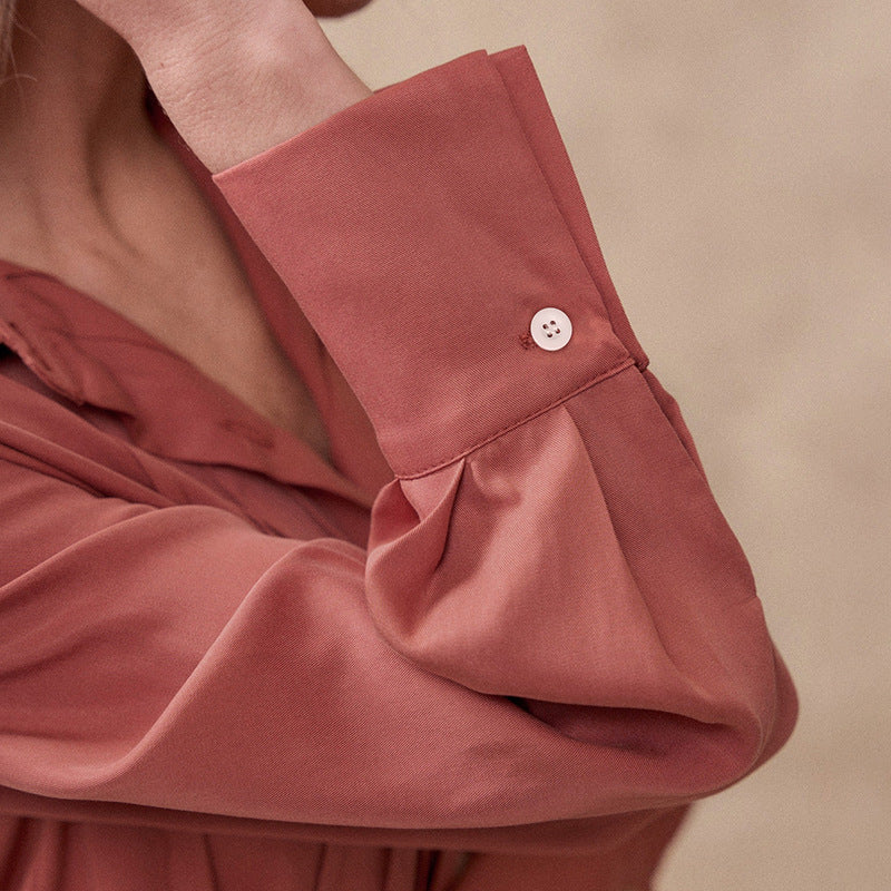 Women's Blouse with Elegant Pleated Texture and Semi-High Collar