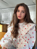 Women's Blouse with Heart Pattern and Ruffle Details