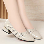 Women's Ballet Flats with Decorative Cut-Out Design and Block Heel