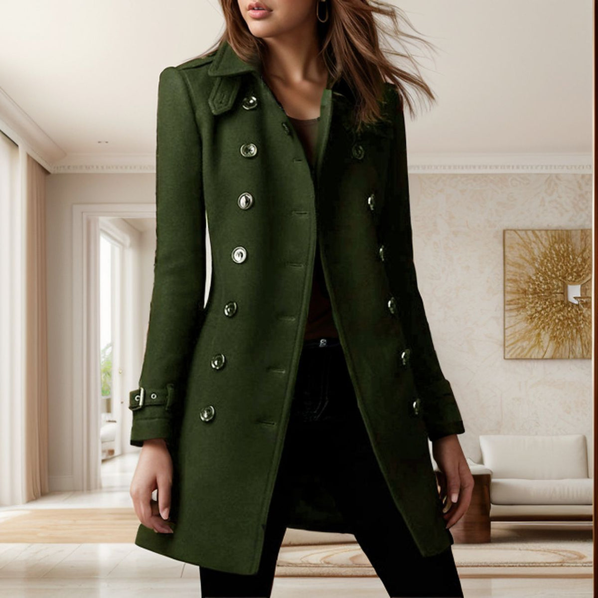 Women's Elegant Trench Coat with Double-Breasted Design
