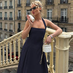 Women's Maxi Dress with Square Neckline and Waist Tie