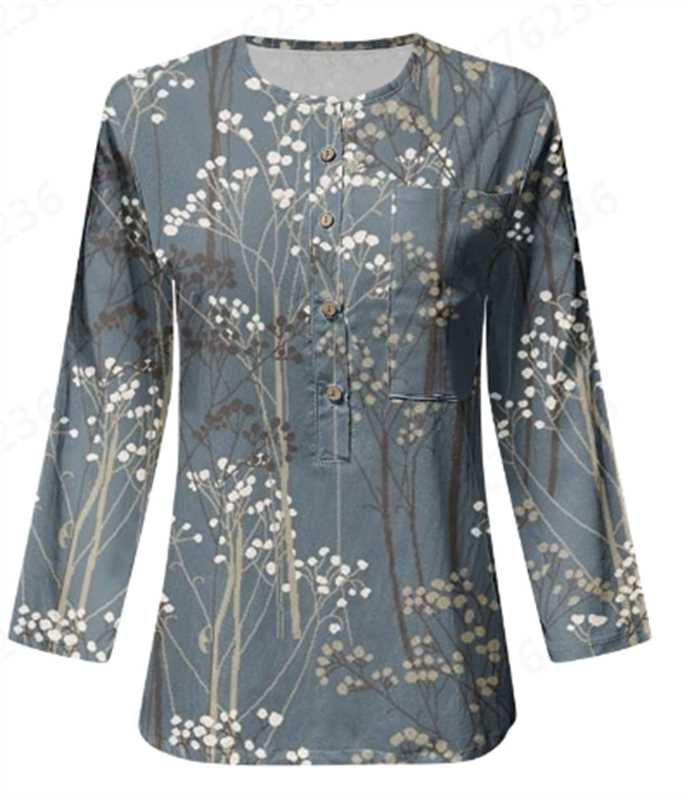 Women's Long Sleeve Button-Down Blouse with Floral Print