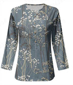 Women's Long Sleeve Button-Down Blouse with Floral Print