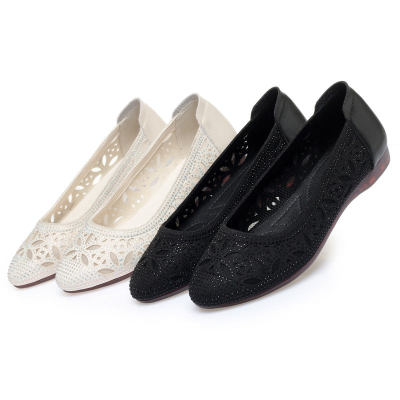 Women's Ballet Flats with Delicate Cutout Design and Sparkling Rhinestones