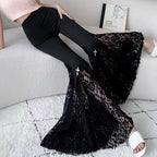 Women's Elegant Flared Pants with Lace Appliqués