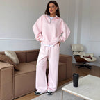 Women's Half-Zip Lounge Set with Hoodie and Wide-Leg Pants